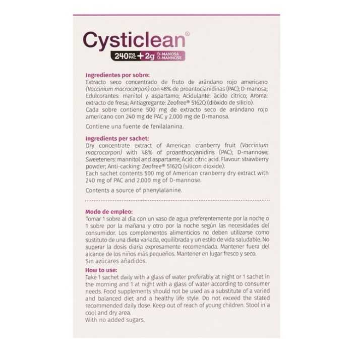 Cysticlean - Cysticlean 240mg PAC Plus 2g D-Mannose, 30 Sachets back