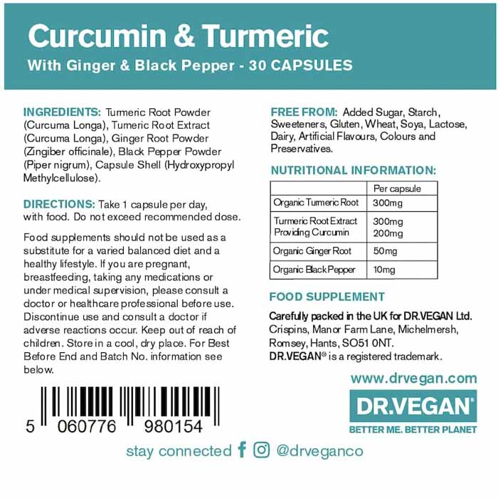 DR.VEGAN - Curcumin & Turmeric 3300mg, 30 Capsules - back