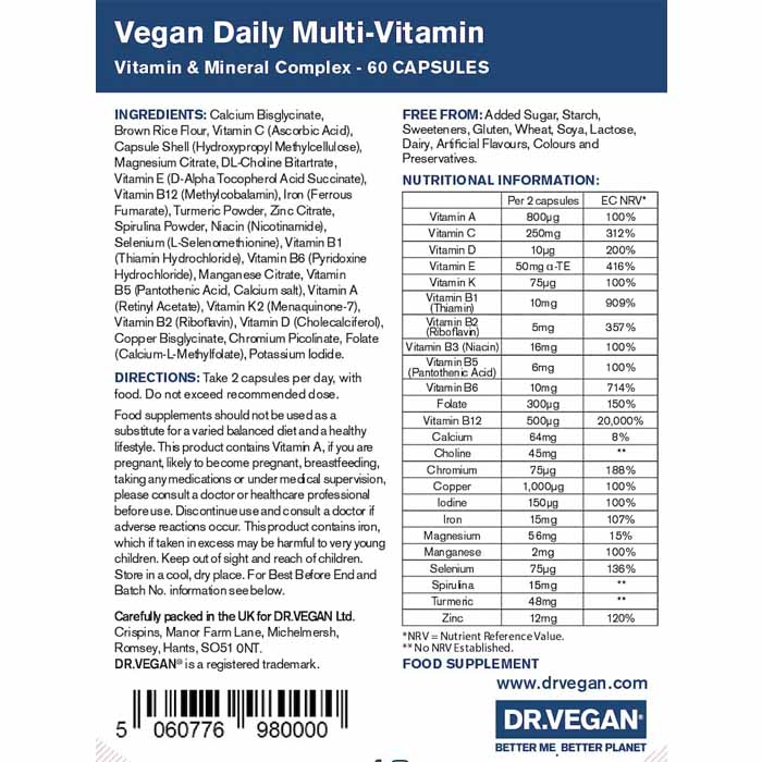 DR.VEGAN - Daily Multi-Vitamin, 60 Capsules - back