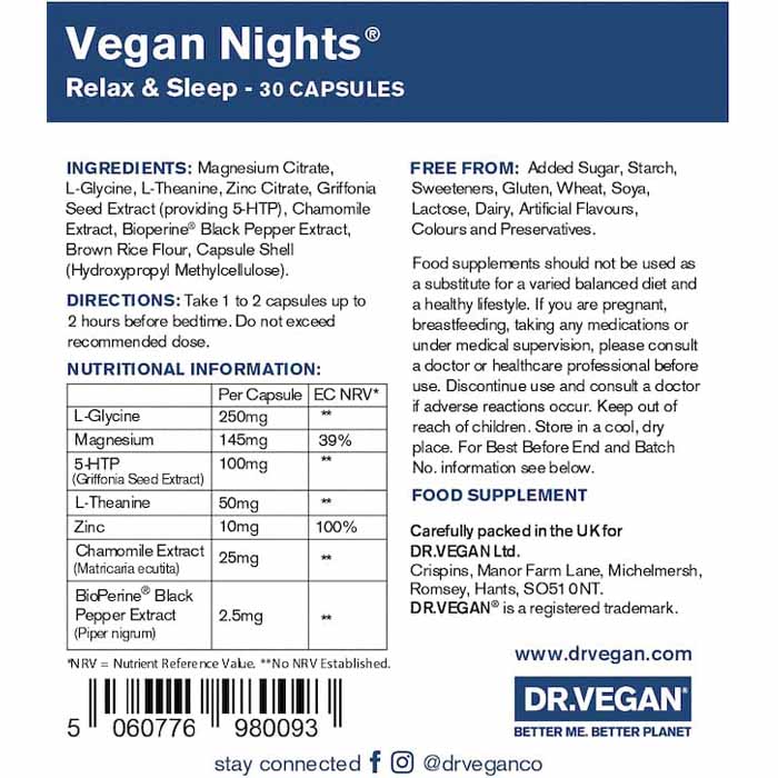 DR.VEGAN - Vegan Nights Relax & Sleep, 30 Capsules - back