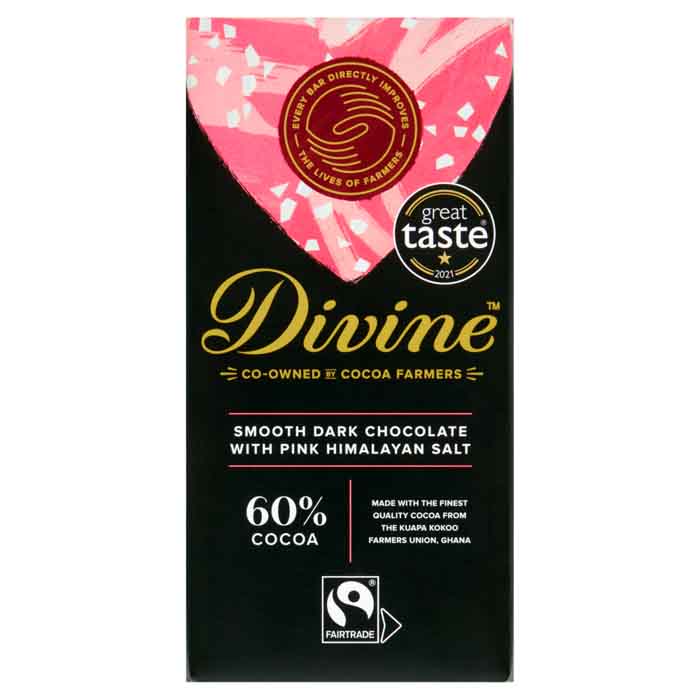 Divine - Dark Chocolate - 60% with Pink Himalayan Salt, 90g  Pack of 15