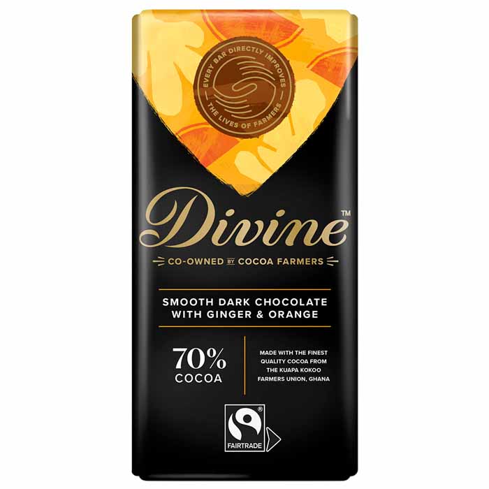 Divine - Dark Chocolate - 70% Ginger & Orange, 90g  Pack of 15
