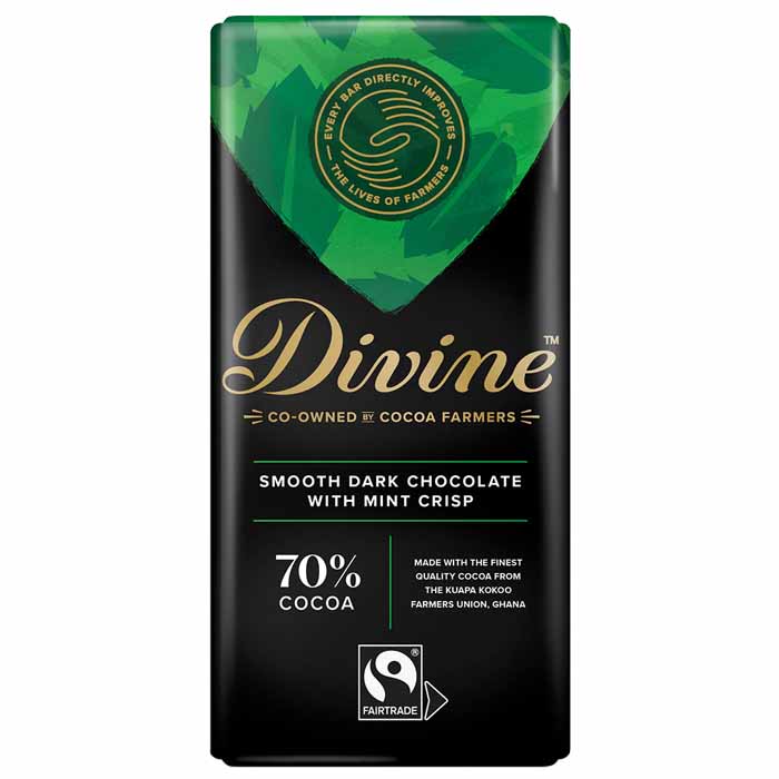 Divine - Dark Chocolate - 70% with Mint Crisp, 90g  Pack of 15
