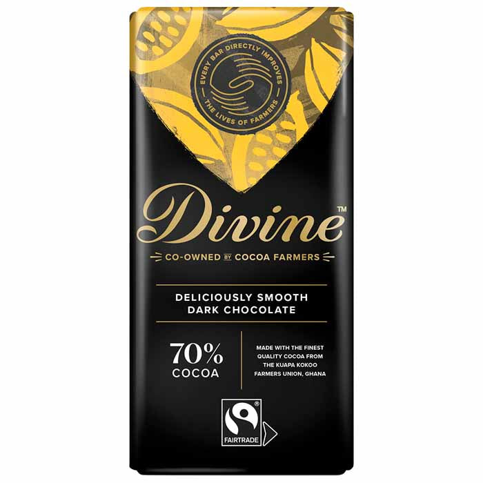 Divine - Fairtrade 70% Dark Chocolate - 1 Bar, 90g 