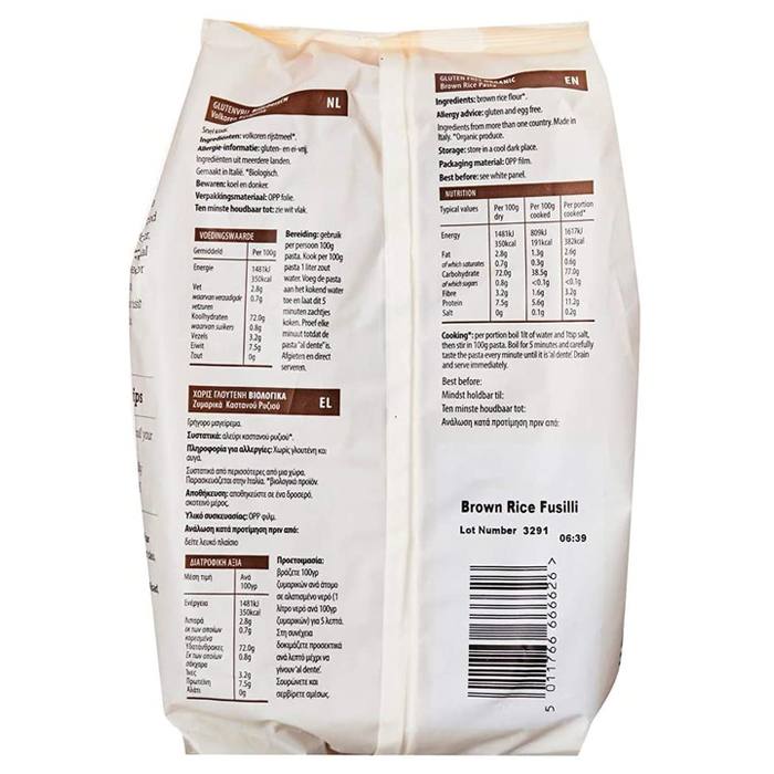 Freee - Organic Gluten-Free Brown Rice Fusilli, 500g - back