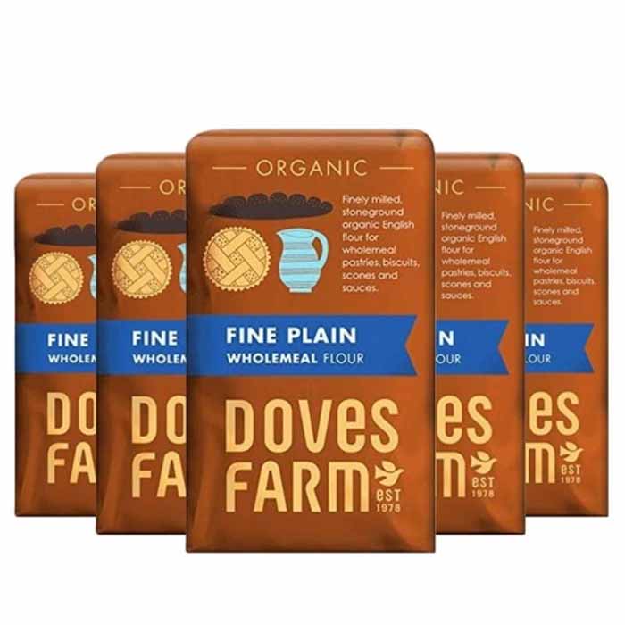 Doves Farm - Organic Fine Plain Wholemeal Flour, 1kg (5 Pack)