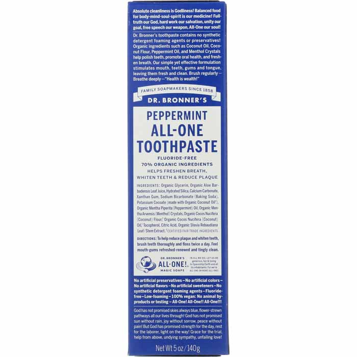 Dr Bronners - Organic All One Peppermint Toothpaste, 148ml - back