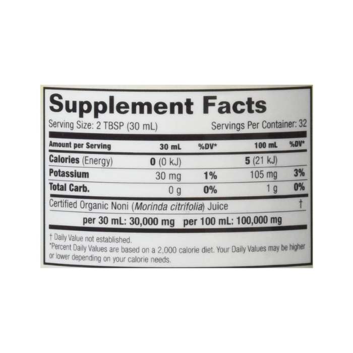 Dynamic Health - Organic Tahitan Noni Juice | Multiple Options - 946ml - Supplement Facts