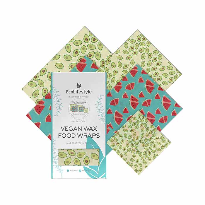 EcoLifestyle - Vegan Wax Food Wraps - Family Pack - Mixed Designs (5 Wraps)