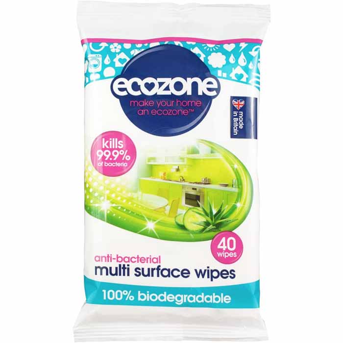 Ecozone - Anti Bacterial Multi Surface Biodegradable Wipes, 40 Wipes