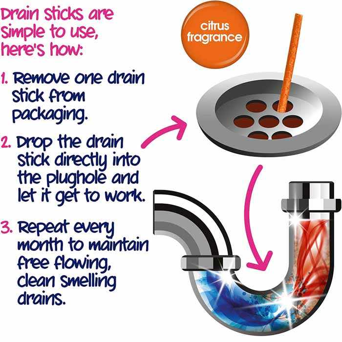 Ecozone - Citrus Enzymatic Drain Cleaning Sticks, 12 Sticks - back
