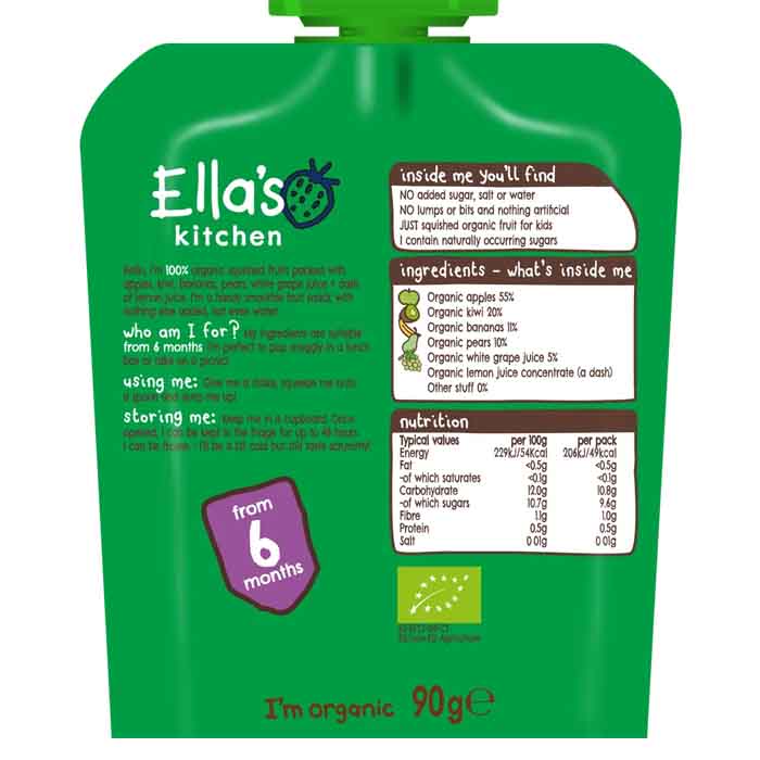 Ella's Kitchen - Organic The Green One Smoothie Multipack, 90g  Pack of 6 - back