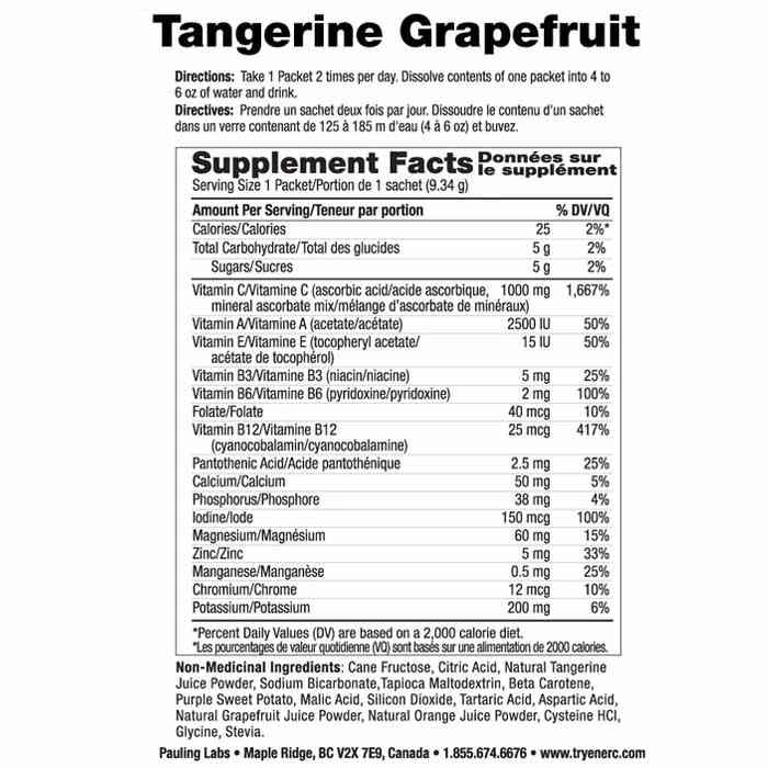 Ener-C - Multivitamin Drink Mixes Vitamin-C, 30 Sachets  - Tangerine Grapefruit - Back