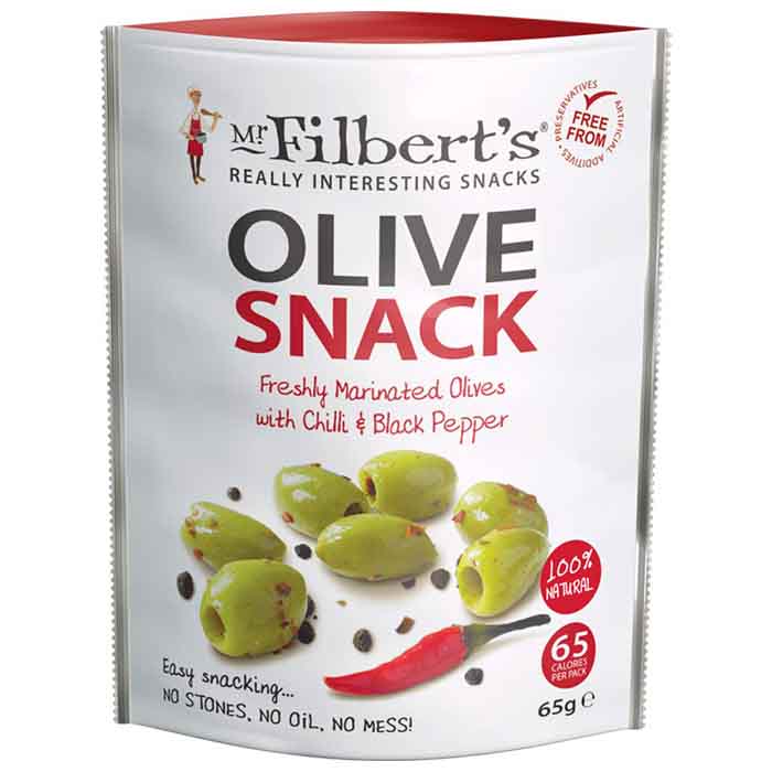 Filberts - Green Olives with Chilli and Black Pepper, 65g