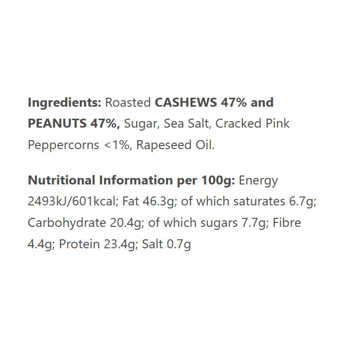 Filberts - Pink Peppercorn Cashews and Peanuts, 100g - Back