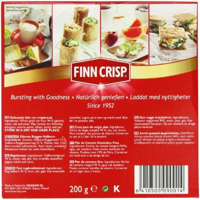 Finn Crisp - Harvest Slims Rye Crispbreads, 200g back