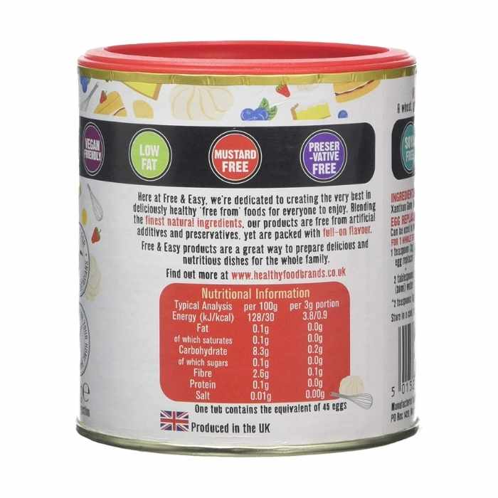 Free & Easy - Gluten & Dairy Free Egg Replacer, 135g - Back