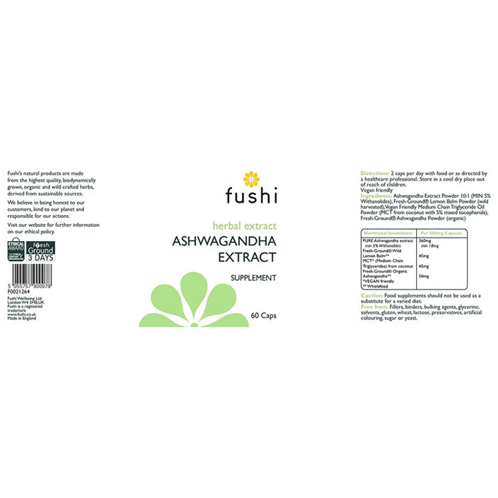 Fushi - Ashwagandha Extract with Vegan MCT, 60 Capsules - back
