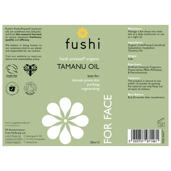 Fushi - Organic Fresh-Pressed® Tamanu Virgin Oil, 50ml - back