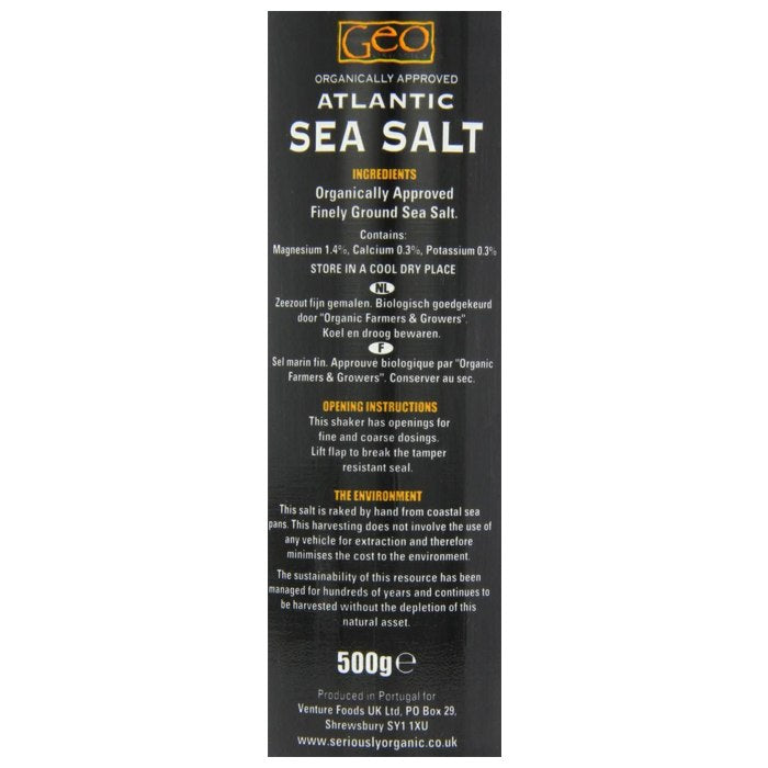 Geo Organics - Atlantic Sea Salt Shaker, 500g - back 