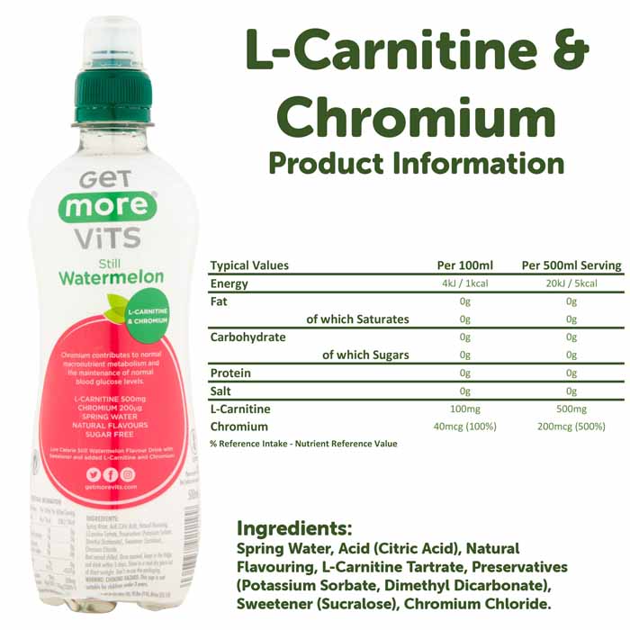 Get More Vits - Get More L-Carnitine & Chromium Still Watermelon, 500ml - back