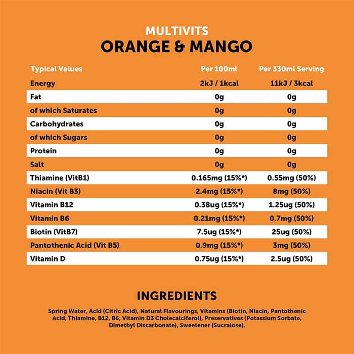 Get More Vits - Kids Multi Vitamin Still Flavoured Water - Orange & Mango, 330ml - back