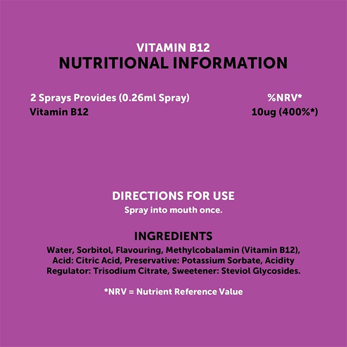 Get More Vits - Vitamin B12 Oral Spray Orange, 30ml - back
