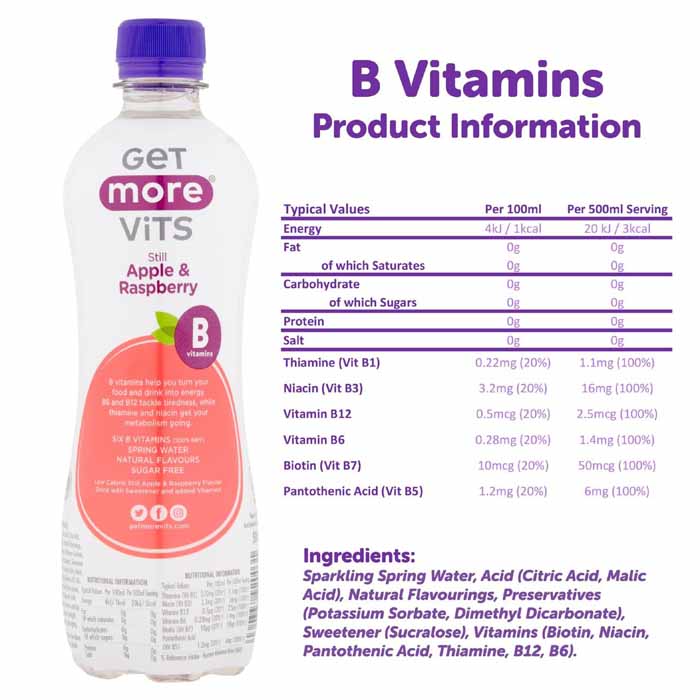 Get More Vits - Vitamin B Apple & Raspberry (Still) - 500ml  - back