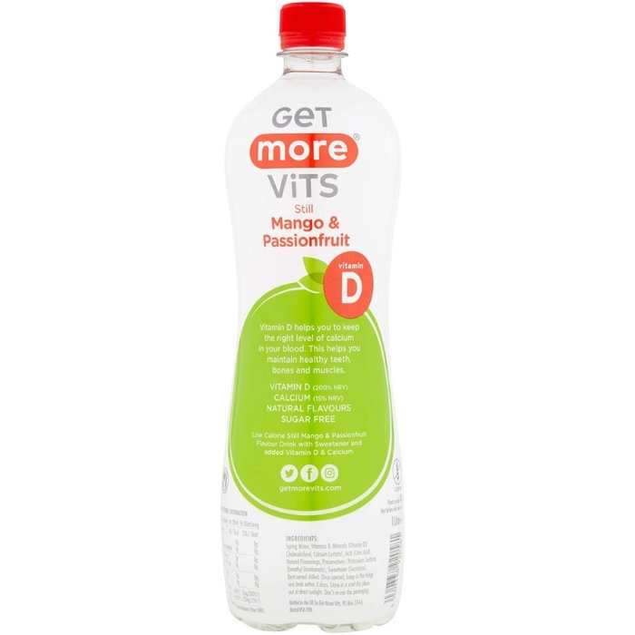 Get More Vits - Vitamin D Mango & Passionfruit Drink (Still), 1L - back