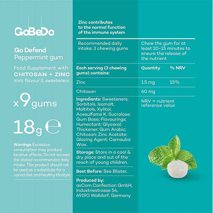 GoBeDo - Immune-Boosting Peppermint Gum, 18g - Back