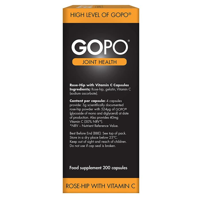 GoPo - Joint Health, Rose-Hip with Vitamin C  ,200 Capsules - back