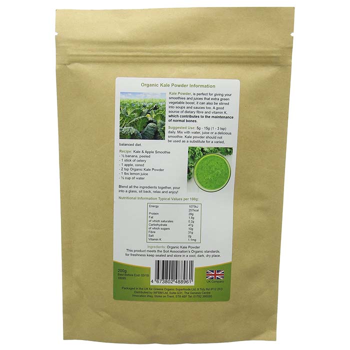 Golden Greens Organic - Organic Kale Powder, 200g - back