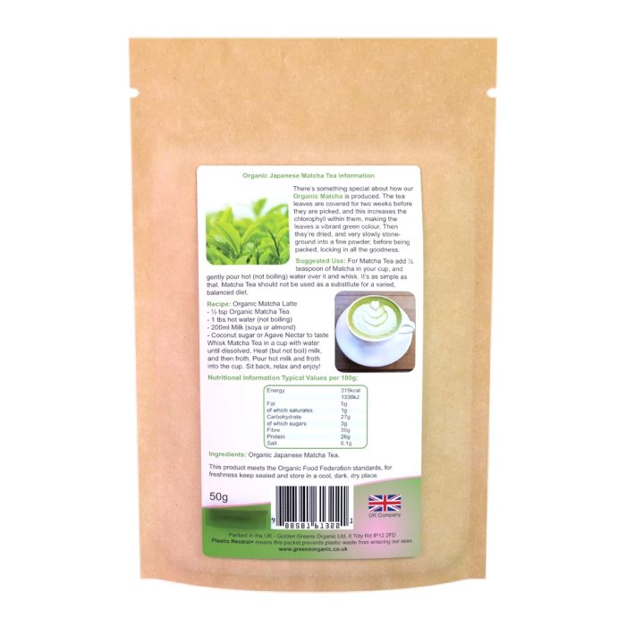 Golden Greens Organic - Organic Matcha Tea, 100g back