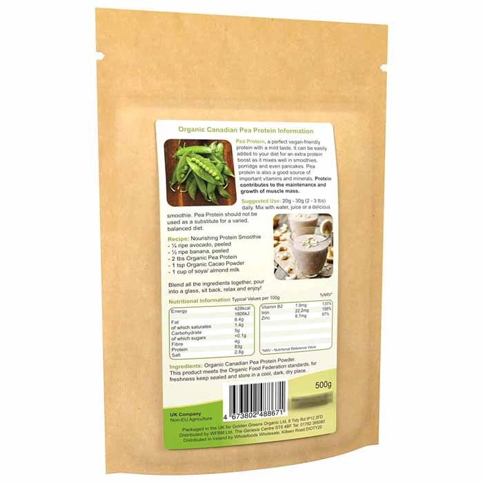 Golden Greens Organic - Organic Pea Protein Powder, 250g - back