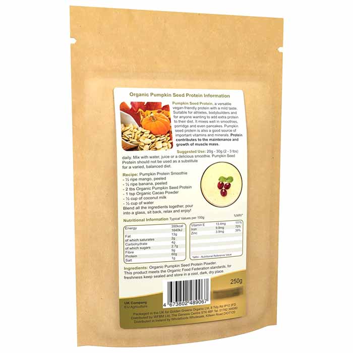 Golden Greens Organic - Organic Pumpkin Protein Powder, 250g - back