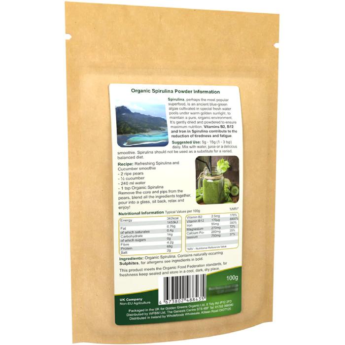 Golden Greens Organic - Organic Spirulina Powder, 100g back
