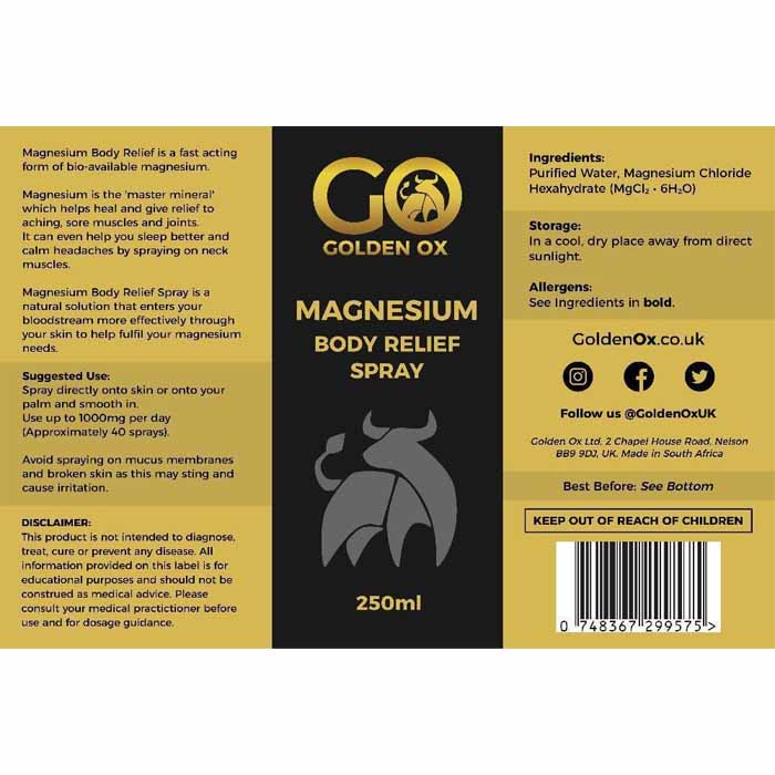 Golden Ox - Magnesium Body Relief Spray, 250ml - back