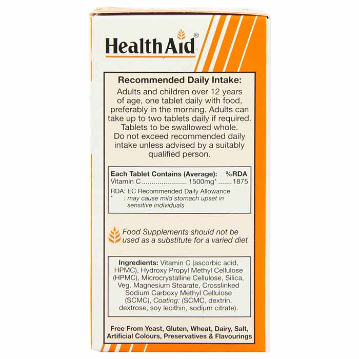 Health Aid - Vitamin C - Prolonged Release - 60 Tablets (1500mg) - back