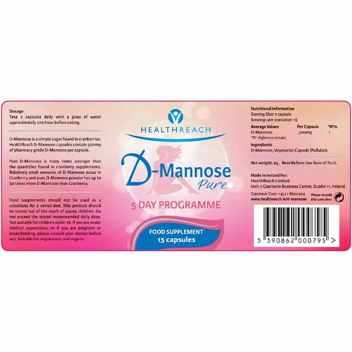 Healthreach - D-Mannose ,5 Day Programme (15 Capsules) - back
