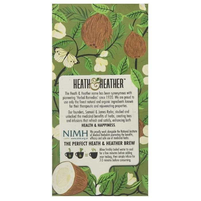 Heath & Heather - Organic Green Tea & Coconut, 20 Bags - back