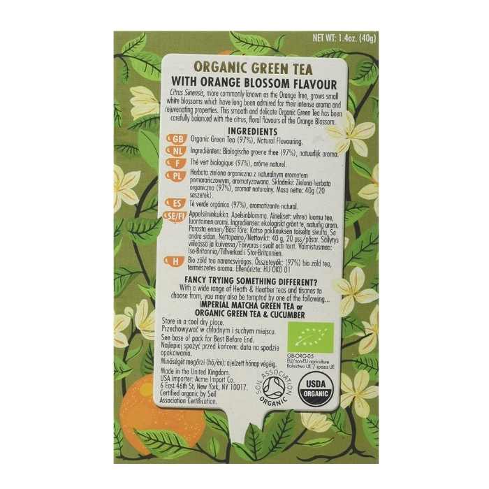 Heath & Heather - Organic Green Tea & Orange Blossom, 20 Bags back
