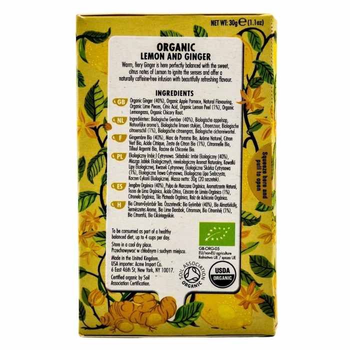 Heath & Heather - Organic Lemon & Ginger Tea, 20 bags - back