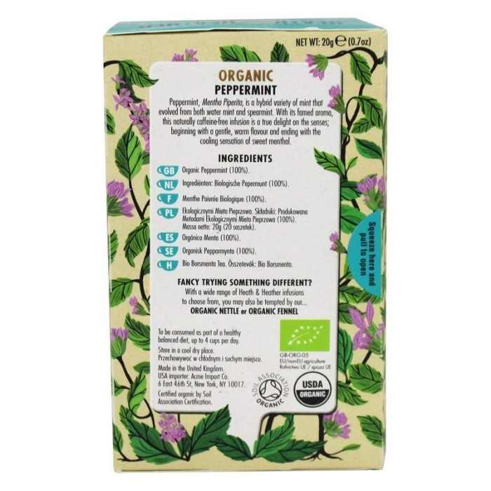 Heath & Heather - Organic Peppermint Tea, 20 bags - back
