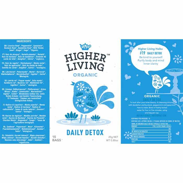 Higher Living - Organic Daily Detox Tea, 15 Bags - Back