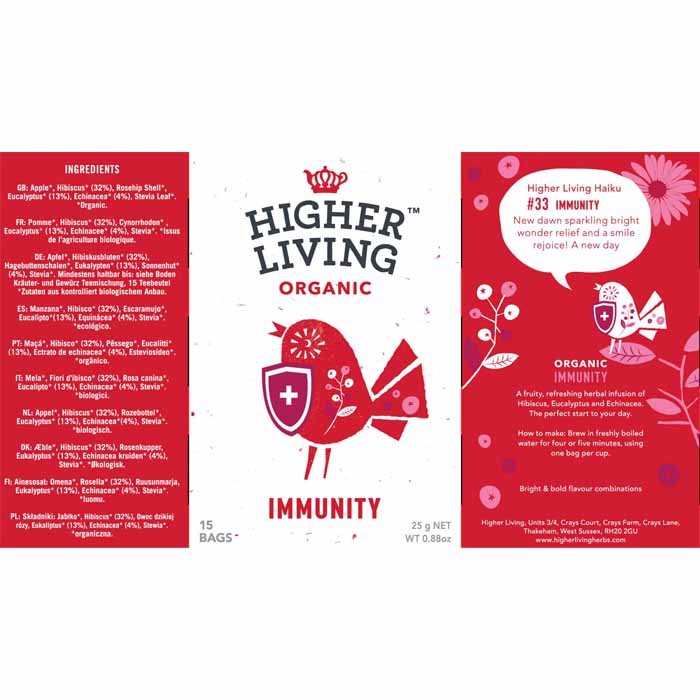 Higher Living - Organic Immunity Tea, 15 Bags - back