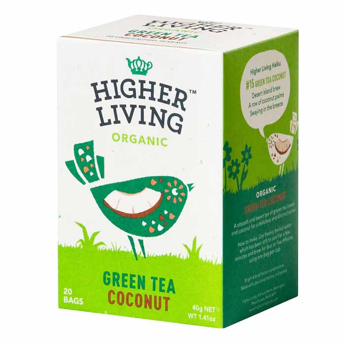 Higher Living Organic - Green Tea Coconut ,20 Bags 