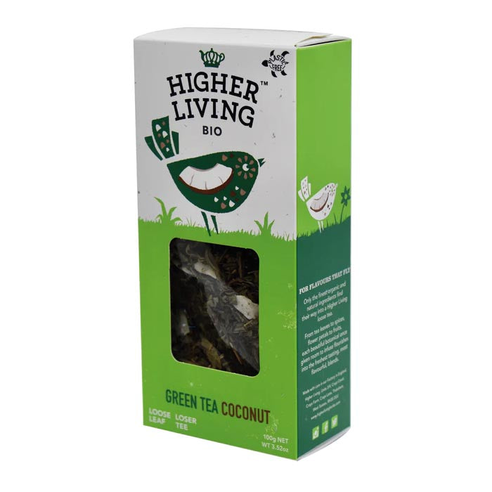 Higher Living Organic - Green Tea Coconut ,Loose Tea (100g)