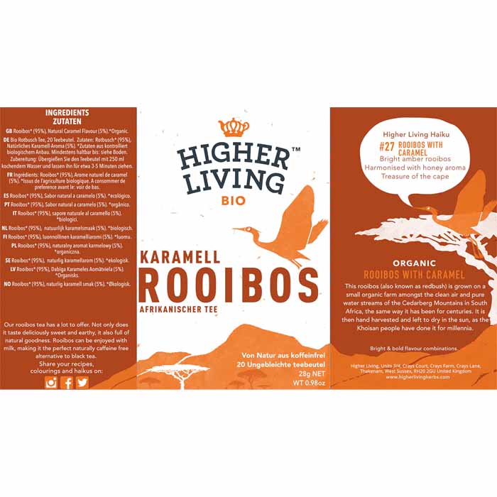 Higher Living Organic - Rooibos Caramel Tea, 15 Bags - back