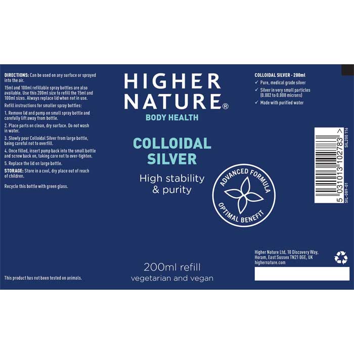 Higher Nature - Collodial Silver Refillable Spray Bottle, 15ml - back