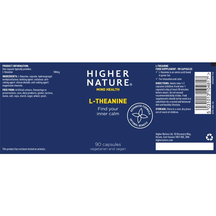 Higher Nature - L-Theanine ,30 Capsules - back
